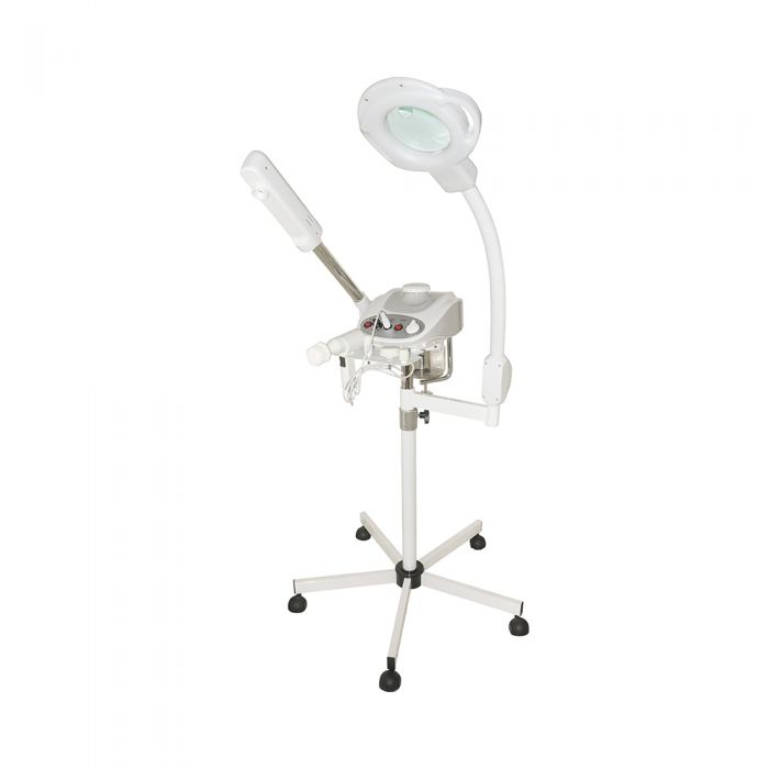 AROMATHERAPY OZONE FACIAL STEAMER WITH BRUSH AND 5 DIOPTER MAGNIFYING LAMP