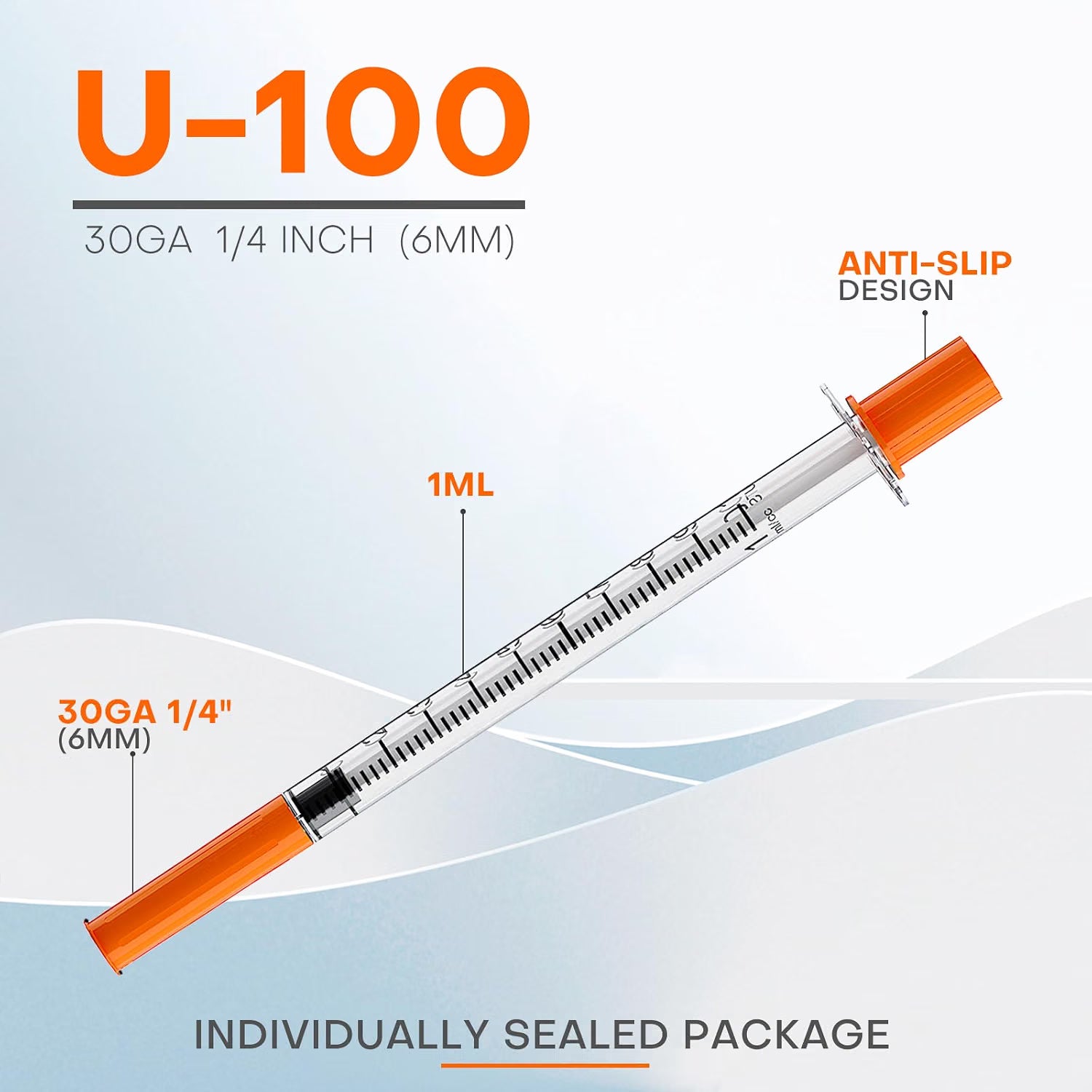 U-100 1mL/cc Lab Syringes with 30G 1/4" (6mm) Bag of 10