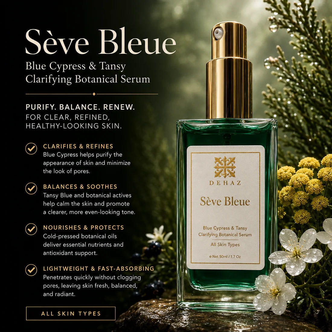 SÈVE BLEUE — Blue Cypress & Tansy Clarifying Botanical Serum 1.7 oz - 50 ml