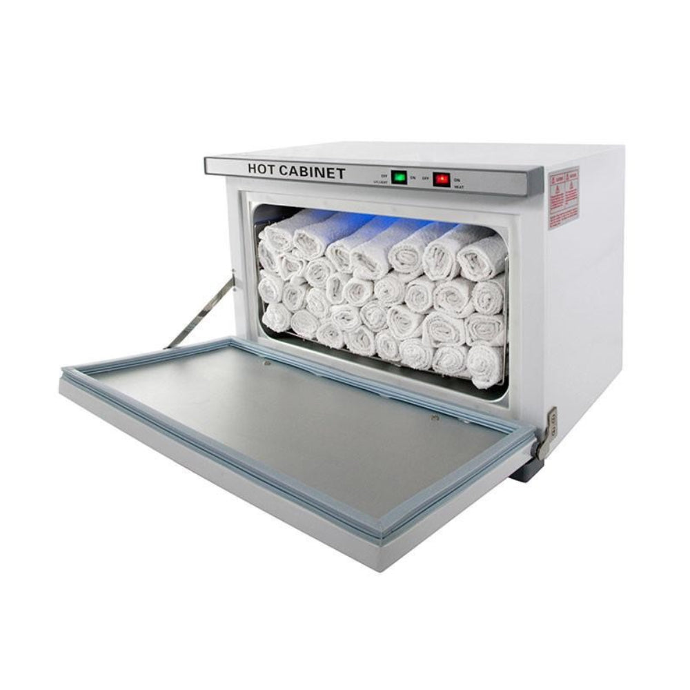GABINETE PARA TOALLAS CALIENTE DE 24 PIEZAS CON ESTERILIZADOR UV